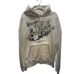 Winnie the Pooh Christopher Robin Party Graphic Hoodie Cream Pullover XL